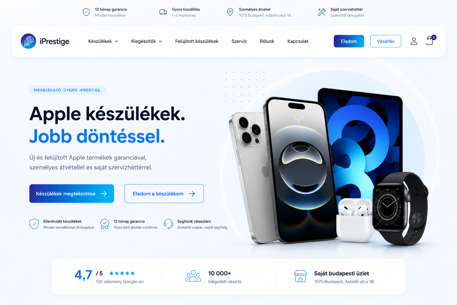 iPrestige készülékellenőrzés az üzletben